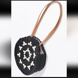 Like Dreams for Forever 21 Black Cowrie Shell Straw Shoulder Bag